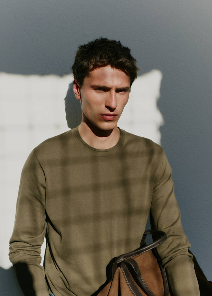 Fine-knit cotton sweater — Khaki