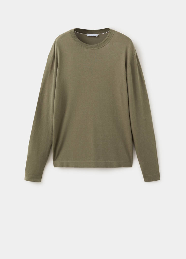Fine-knit cotton sweater — Khaki
