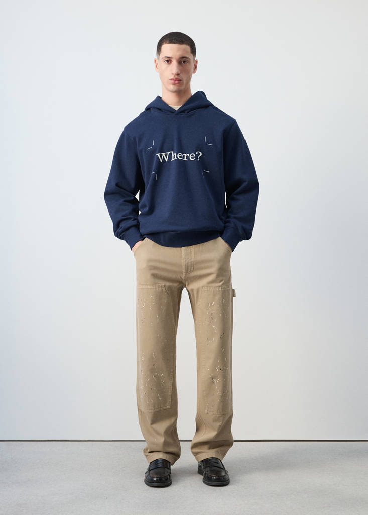 Printed 100% cotton hooded sweatshirt — Ink Blue
