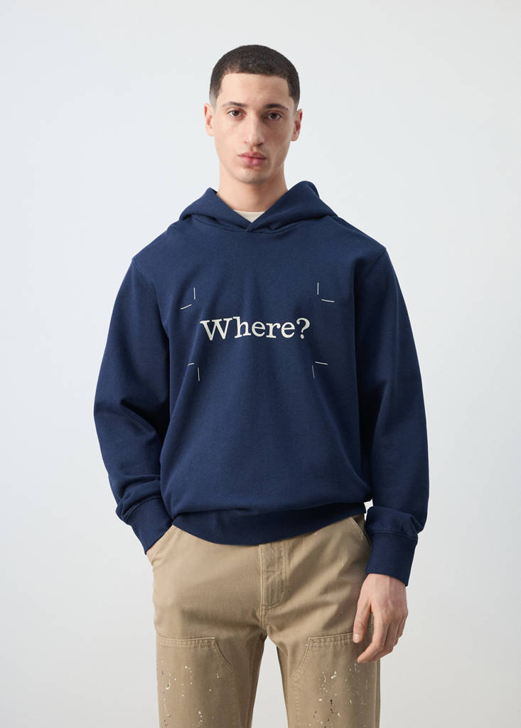 Printed 100% cotton hooded sweatshirt — Ink Blue