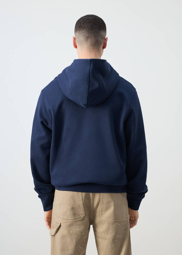 Printed 100% cotton hooded sweatshirt — Ink Blue