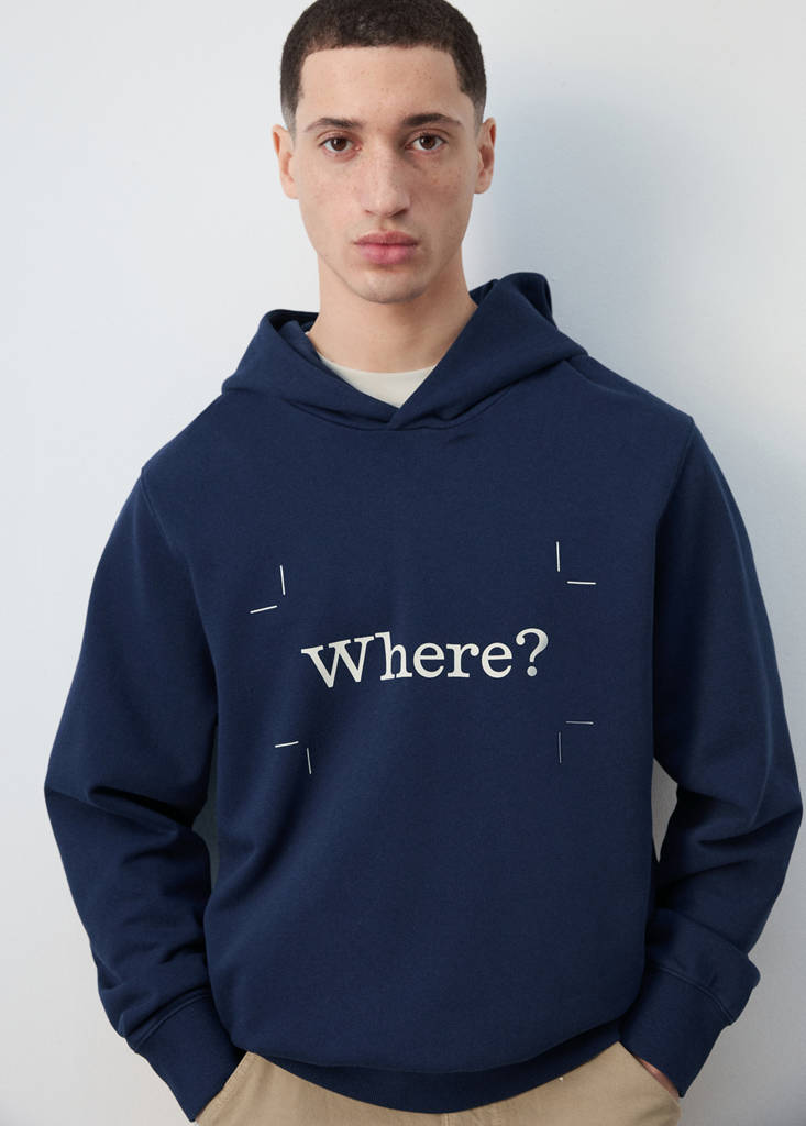 Printed 100% cotton hooded sweatshirt — Ink Blue
