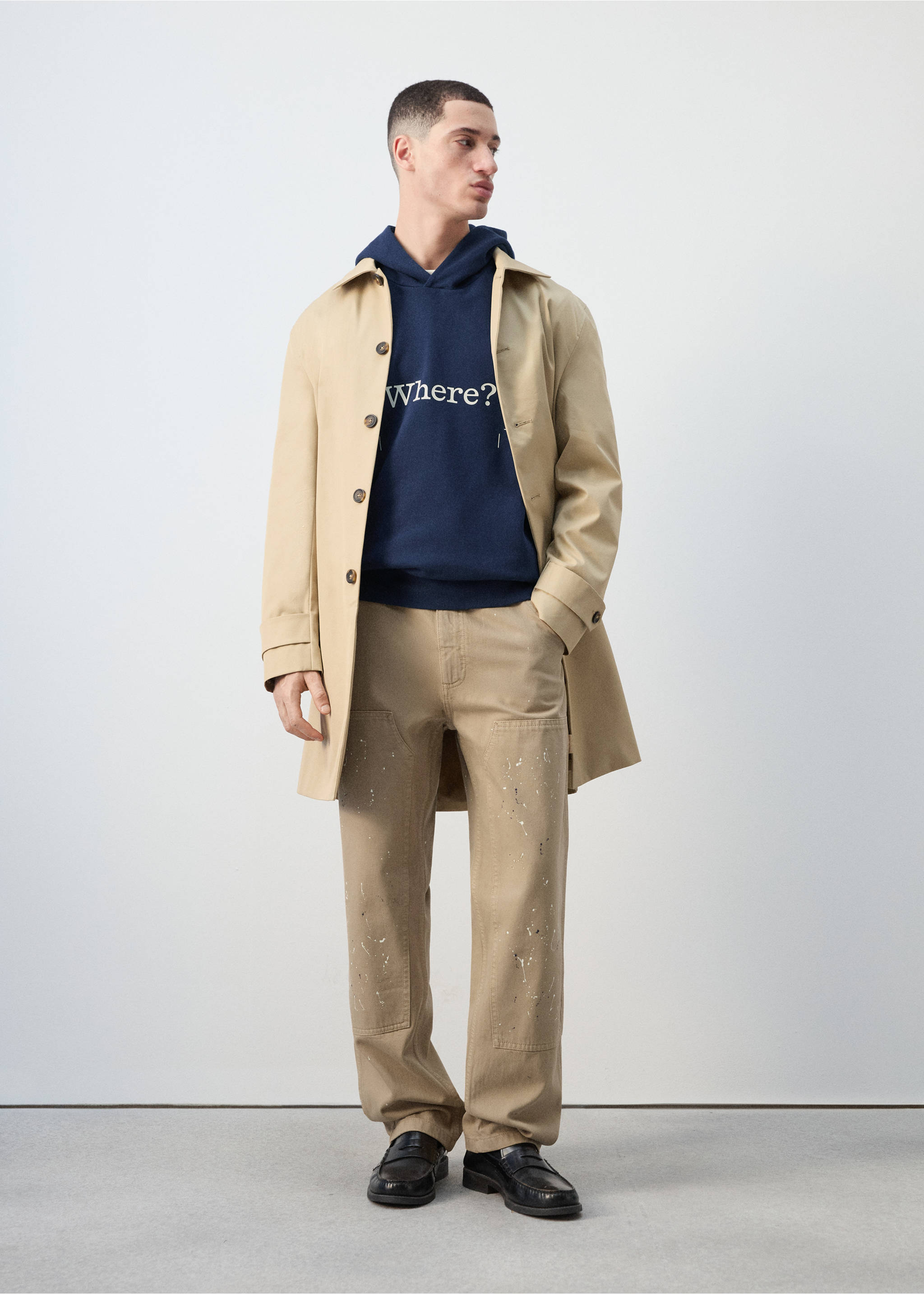 100% cotton hooded sweatshirt text - Details of the article 6, Ink Blue. Ref: 27057915-00.