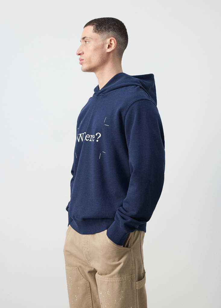 Printed 100% cotton hooded sweatshirt — Ink Blue