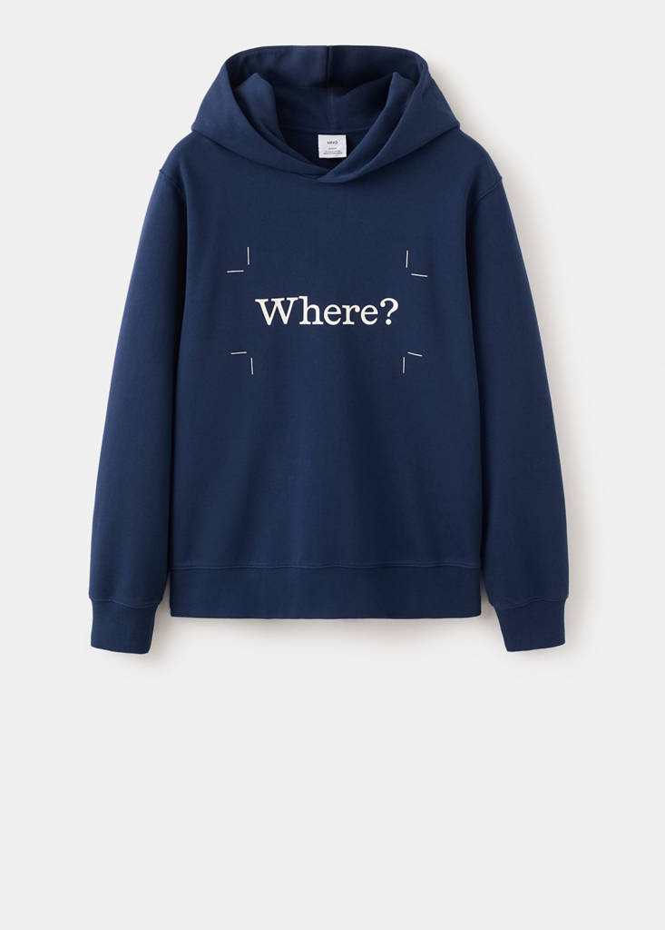 Printed 100% cotton hooded sweatshirt — Ink Blue