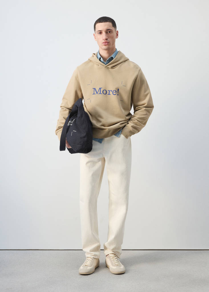Printed 100% cotton hooded sweatshirt — Beige