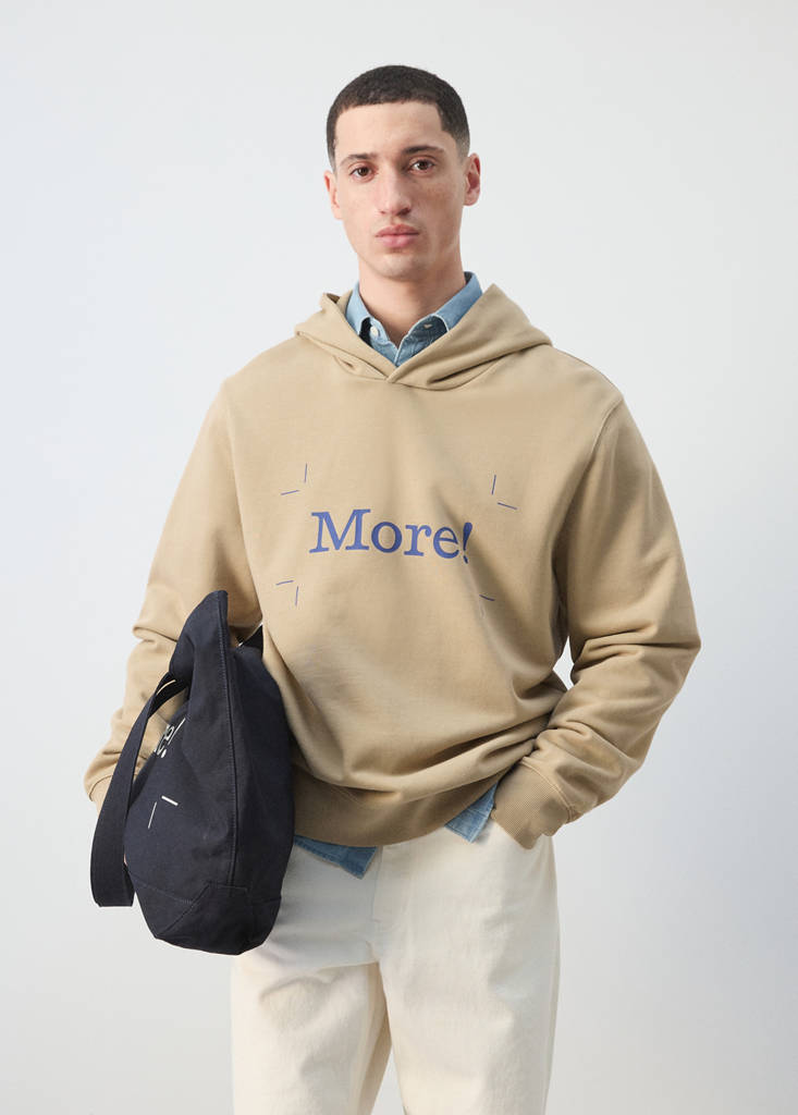 Printed 100% cotton hooded sweatshirt — Beige