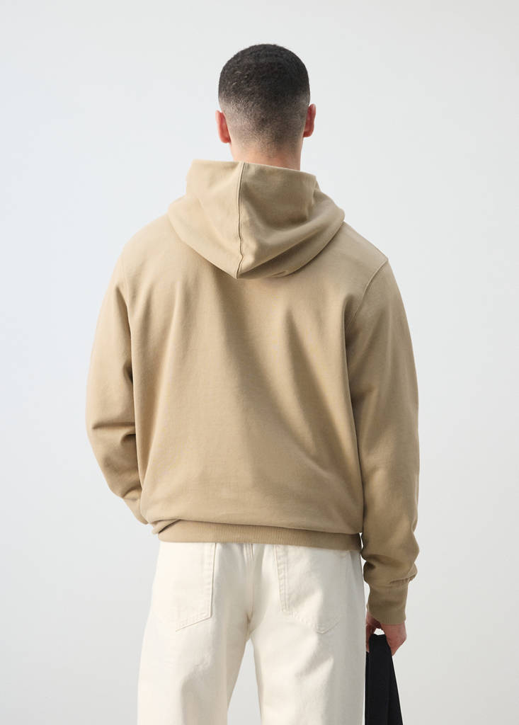 Printed 100% cotton hooded sweatshirt — Beige