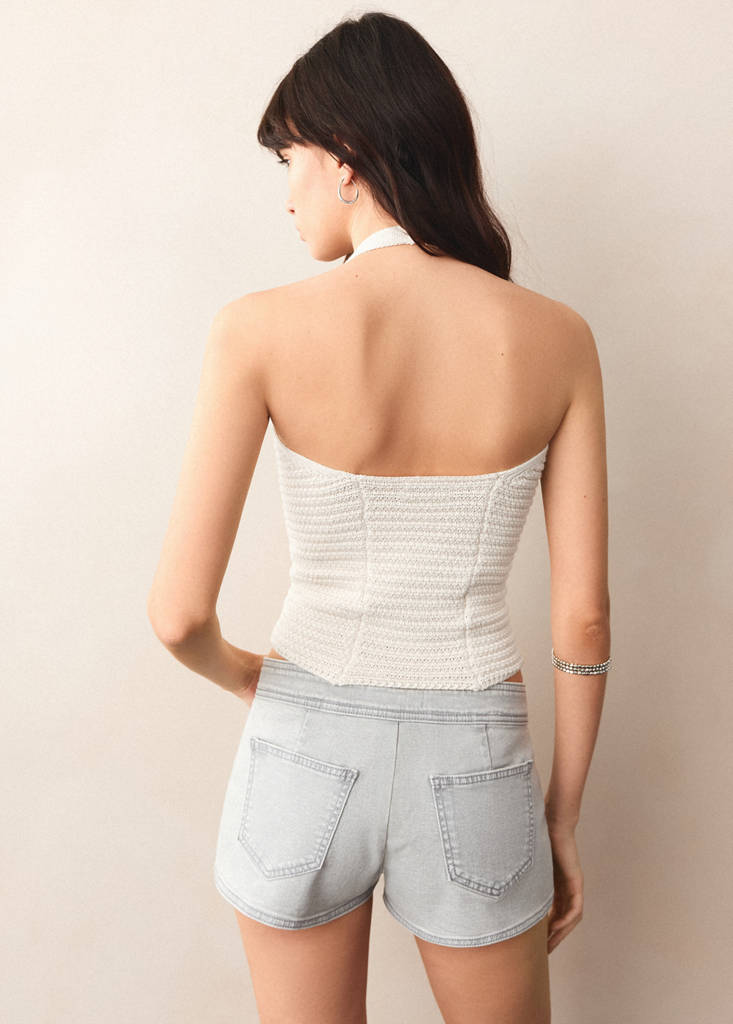 Halter-neck top with buttons — Beige