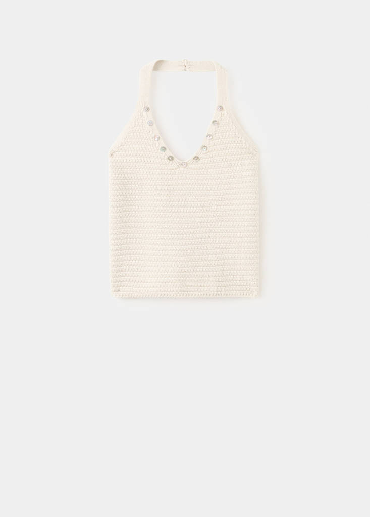 Halter-neck top with buttons — Beige