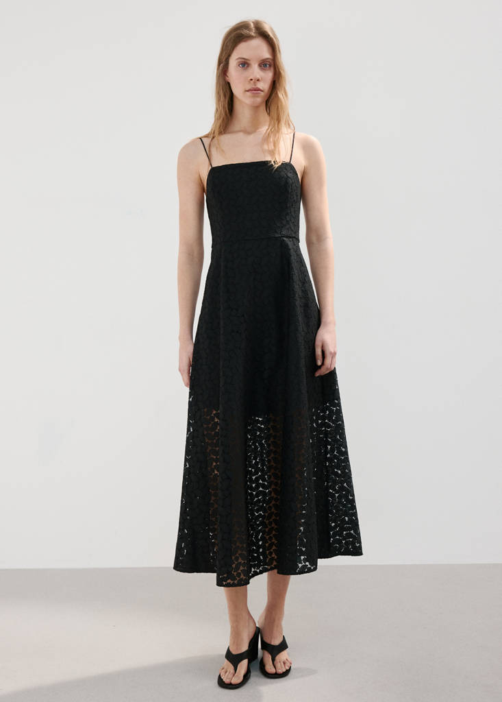 Midi dress with broderie anglaise embroidery — Black