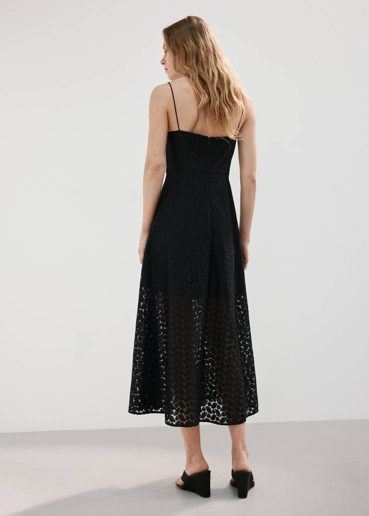 Midi dress with broderie anglaise embroidery — Black