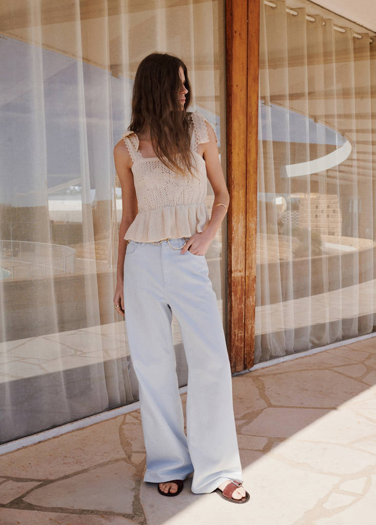 Mango Wide Leg Mid-rise Jeans In Blue