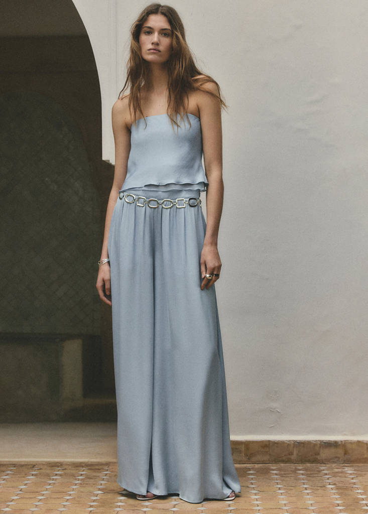 Strapless top with ruffles — Sky Blue