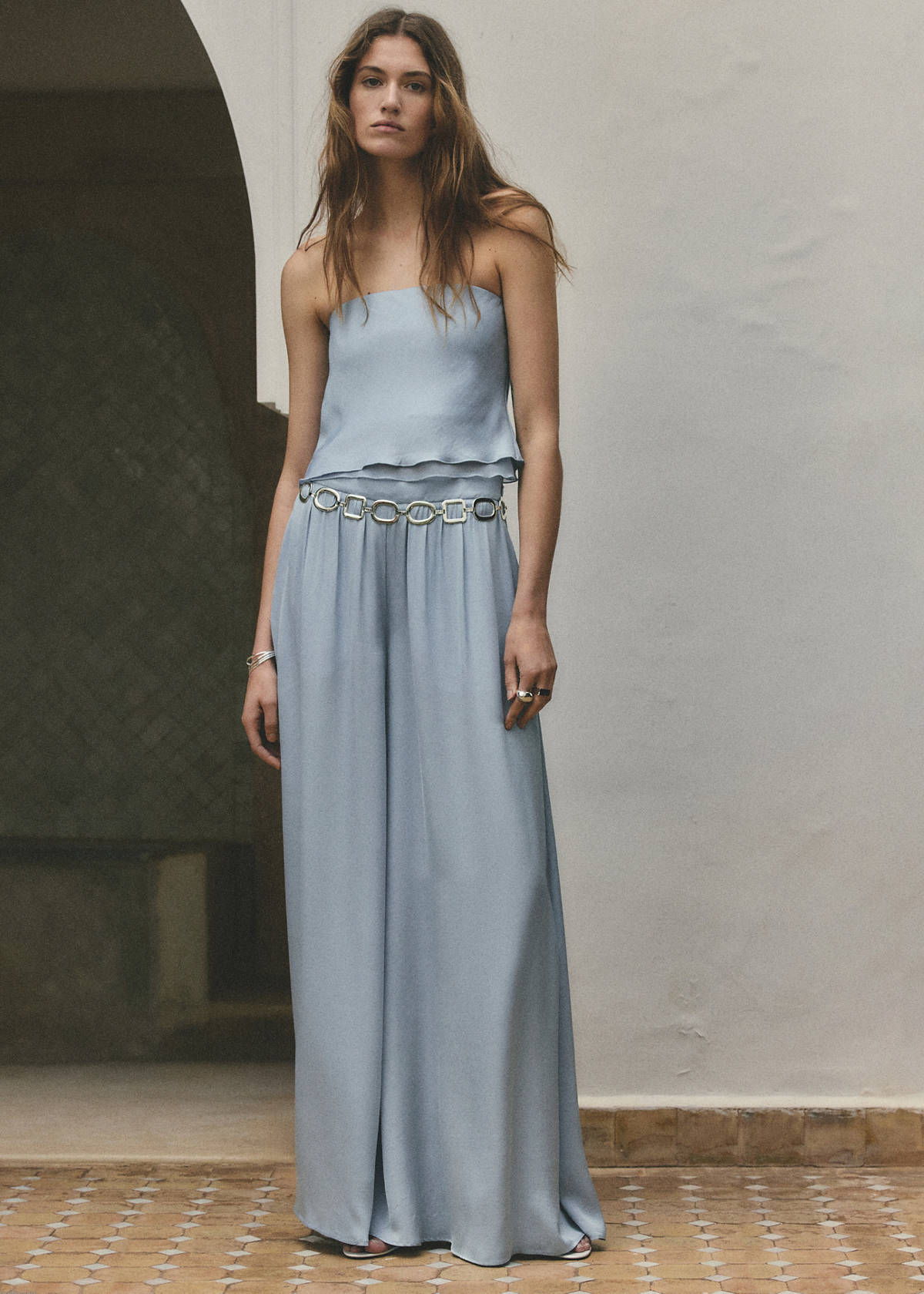 Strapless top with ruffles — Sky Blue