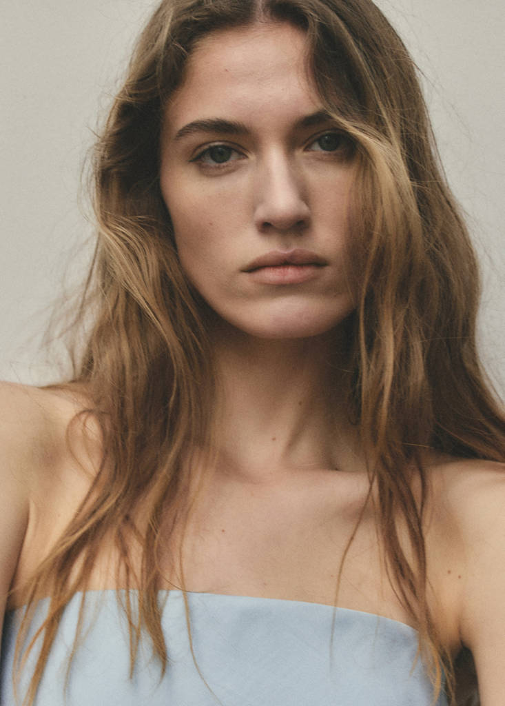Strapless top with ruffles — Sky Blue