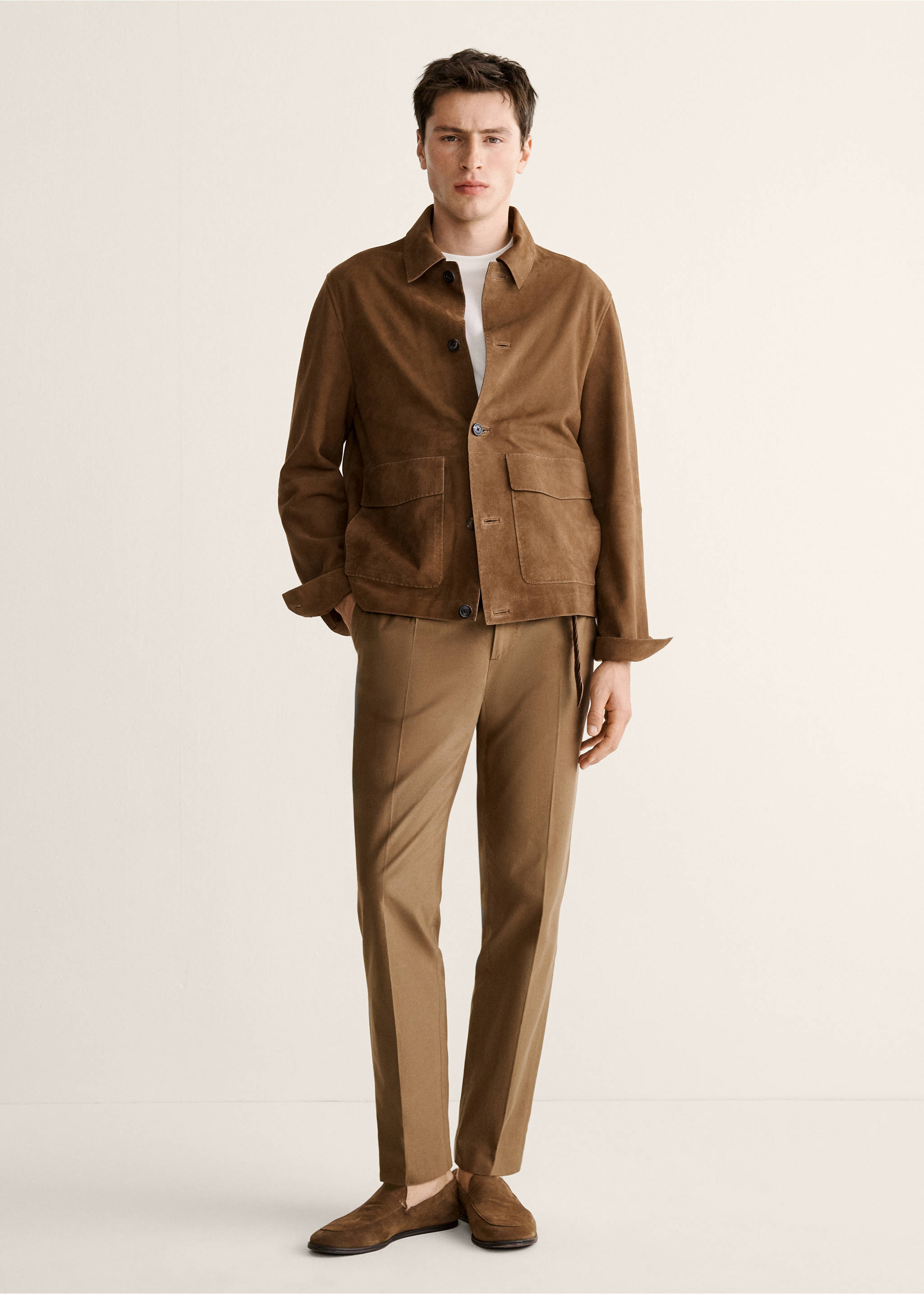 Blouson 100 % cuir daim poches - Plan général, Marron moyen. Ref: 27058263-00.