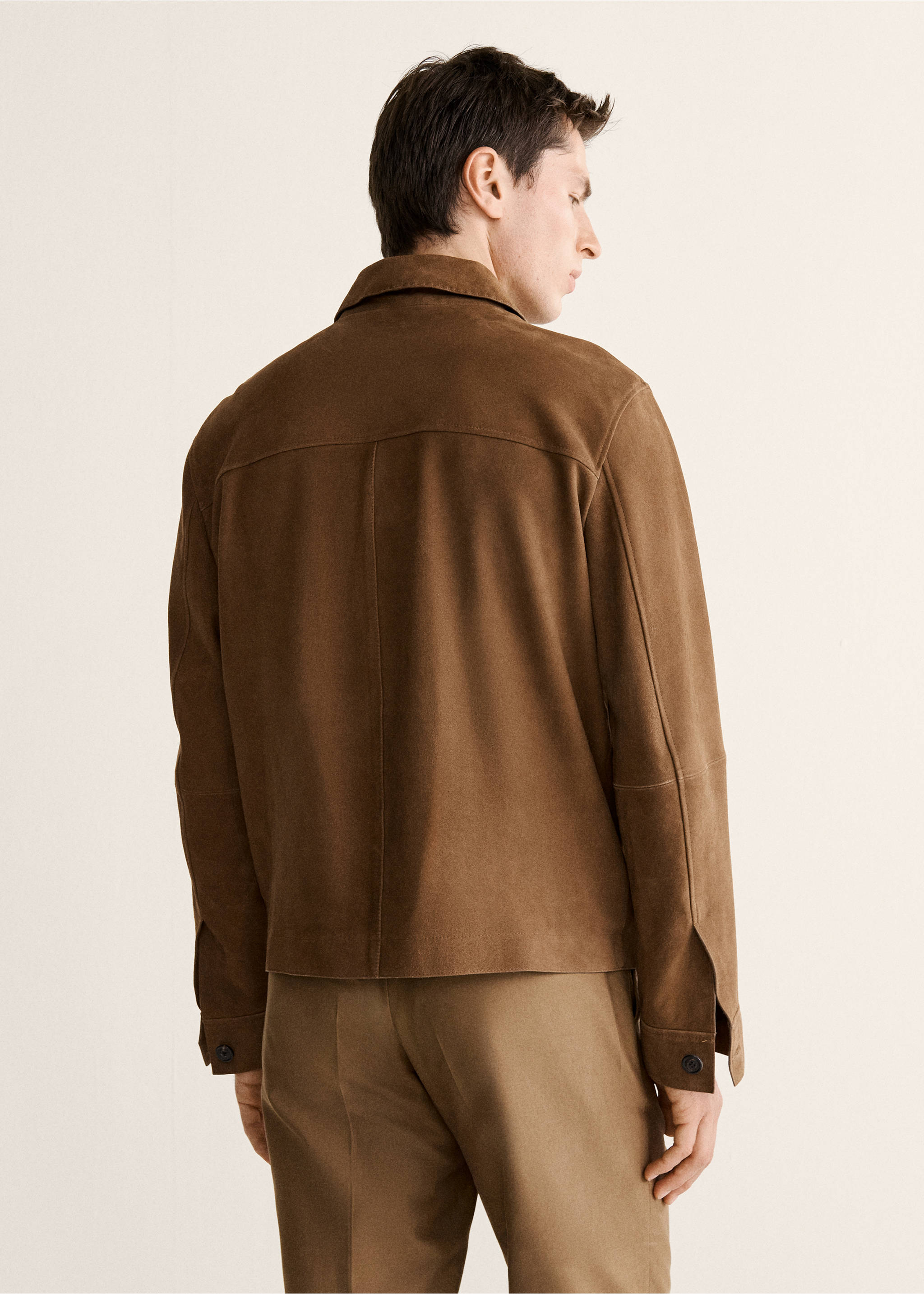 Blouson 100 % cuir daim poches - Verso de l’article, Marron moyen. Ref: 27058263-00.