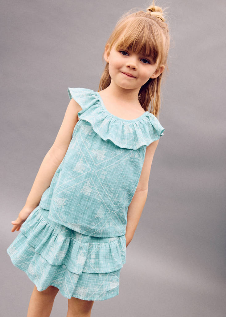 Printed blouse with a babydoll collar — Turquoise