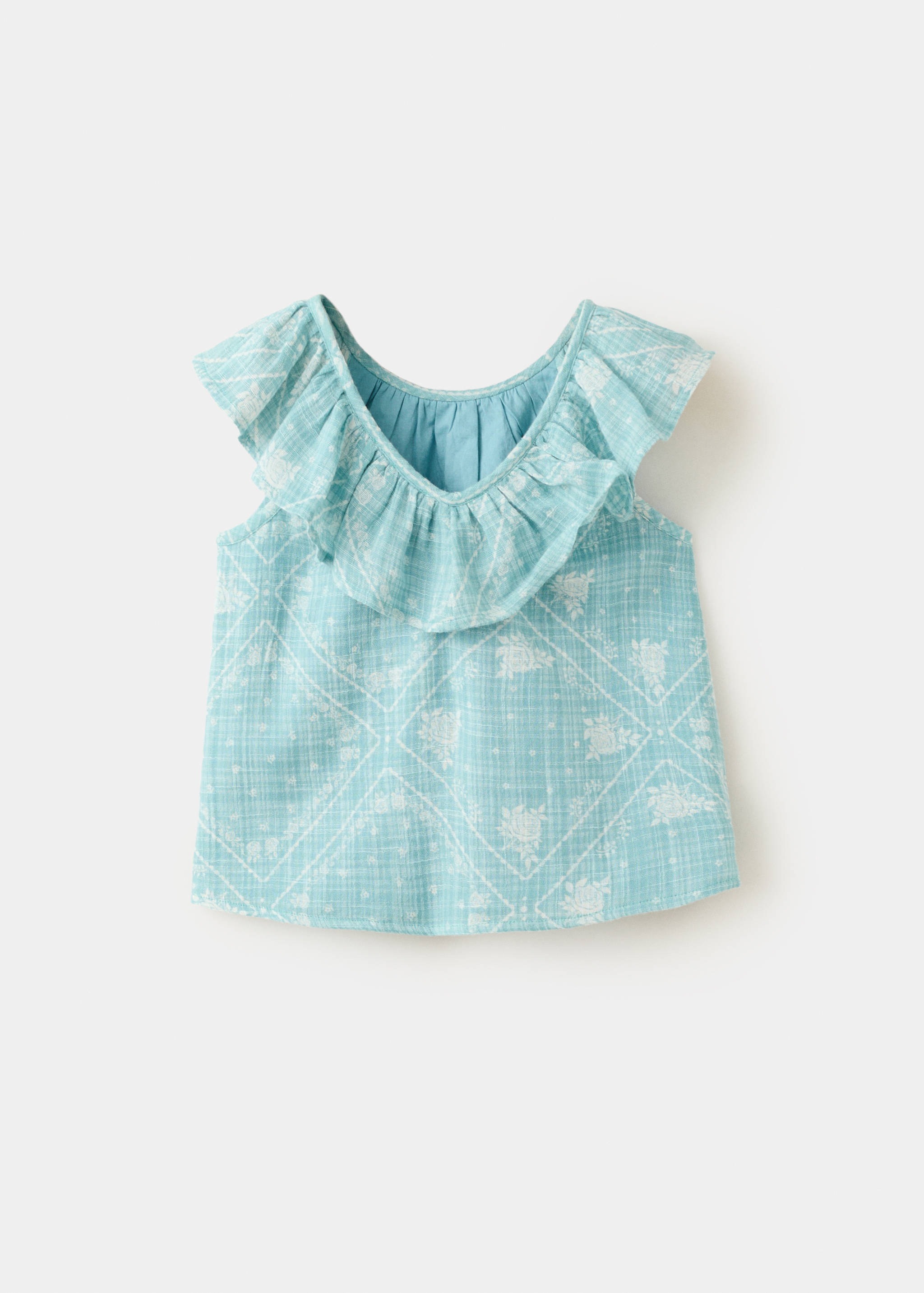 Bedruckte Bluse mit Babydoll-Kragen - Rückseite des Artikels