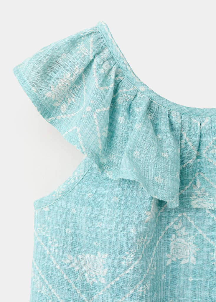 Printed blouse with a babydoll collar — Turquoise