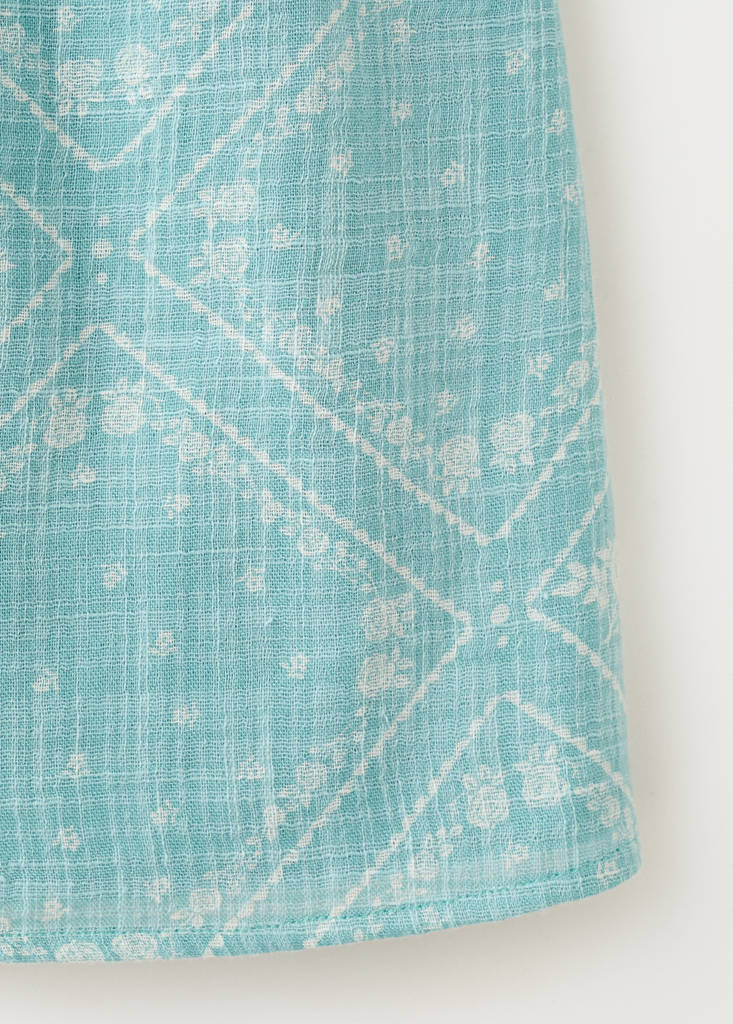 Printed blouse with a babydoll collar — Turquoise