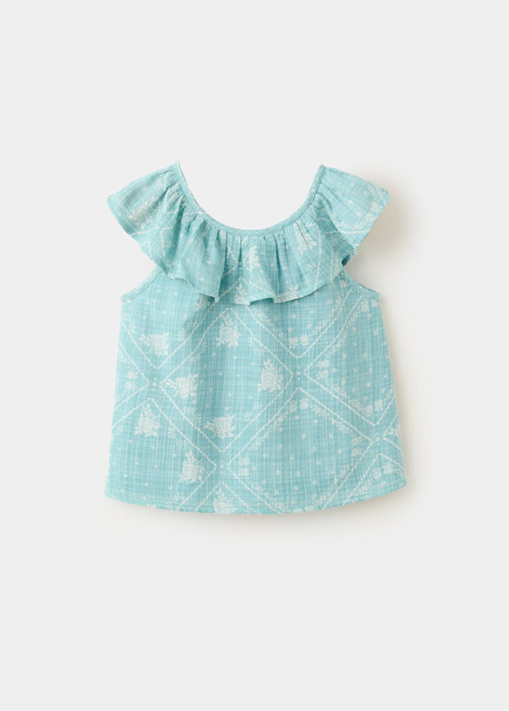 Printed blouse with a babydoll collar — Turquoise