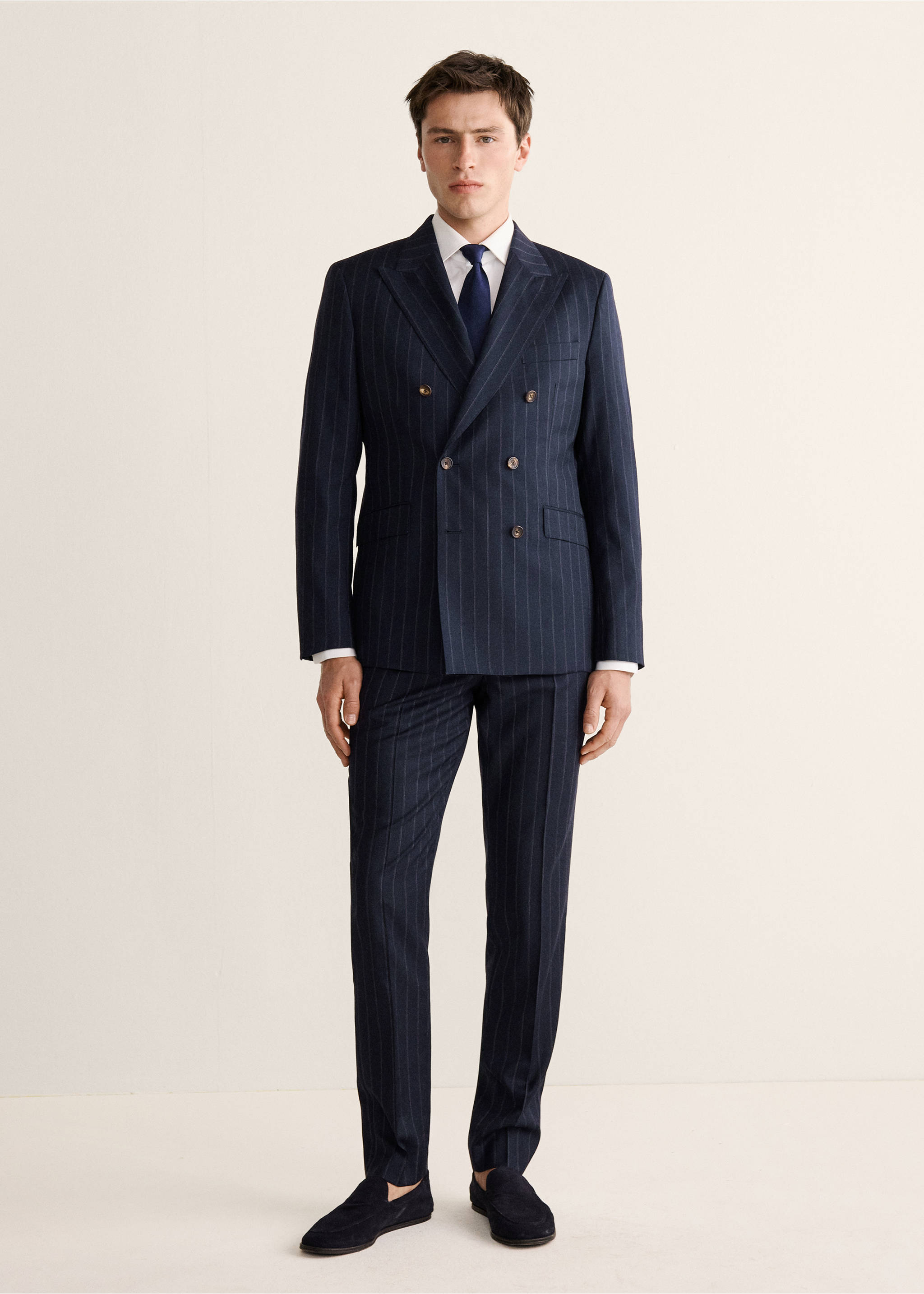 Костюмные брюки Venecia из 100% шерсти в полоску - Общий план, Глубокий темно-синий. Ref: 27058271-00.