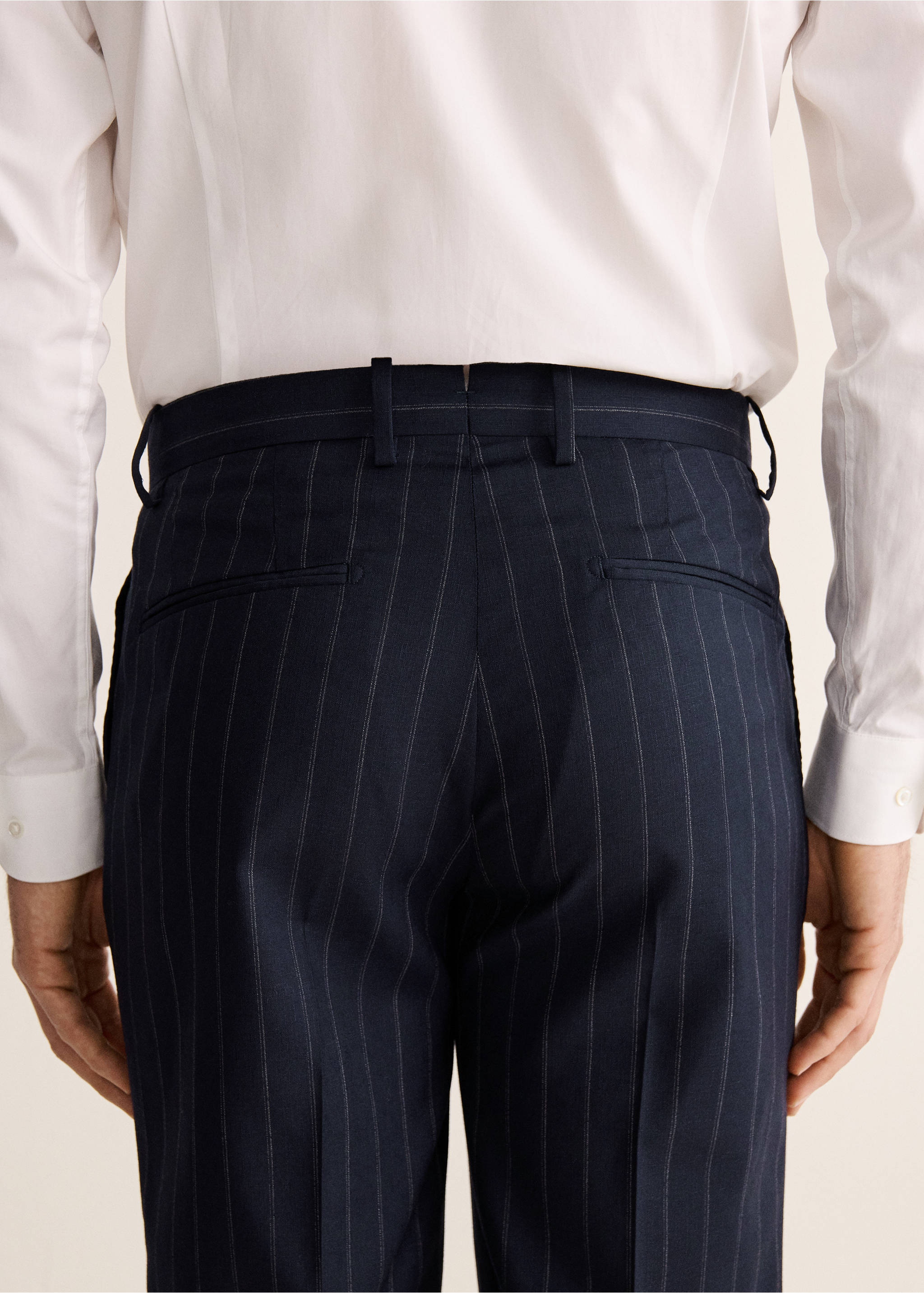 Костюмные брюки Venecia из 100% шерсти в полоску - Деталь изделия 6, Глубокий темно-синий. Ref: 27058271-00.