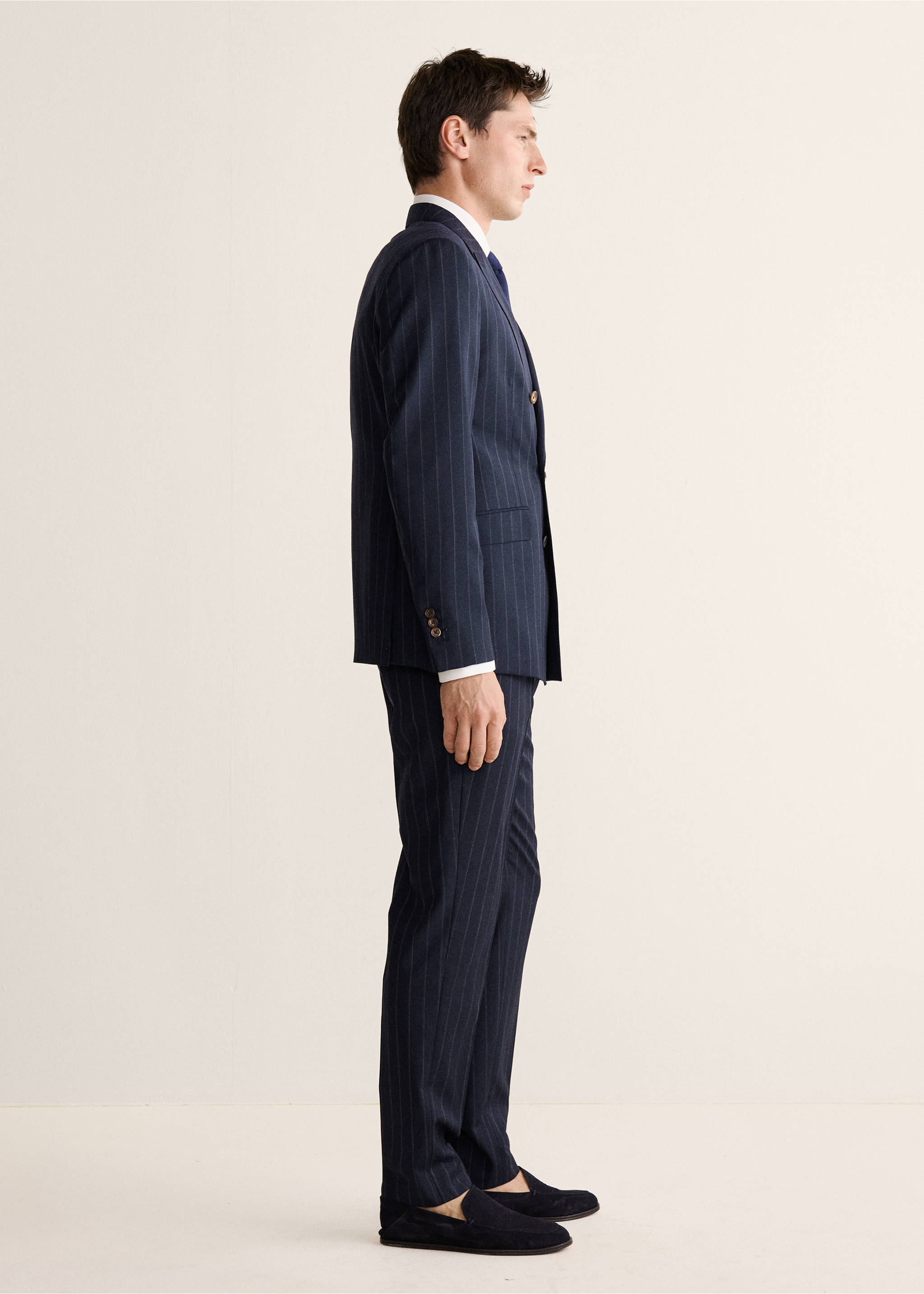 Костюмные брюки Venecia из 100% шерсти в полоску - Деталь изделия 2, Глубокий темно-синий. Ref: 27058271-00.