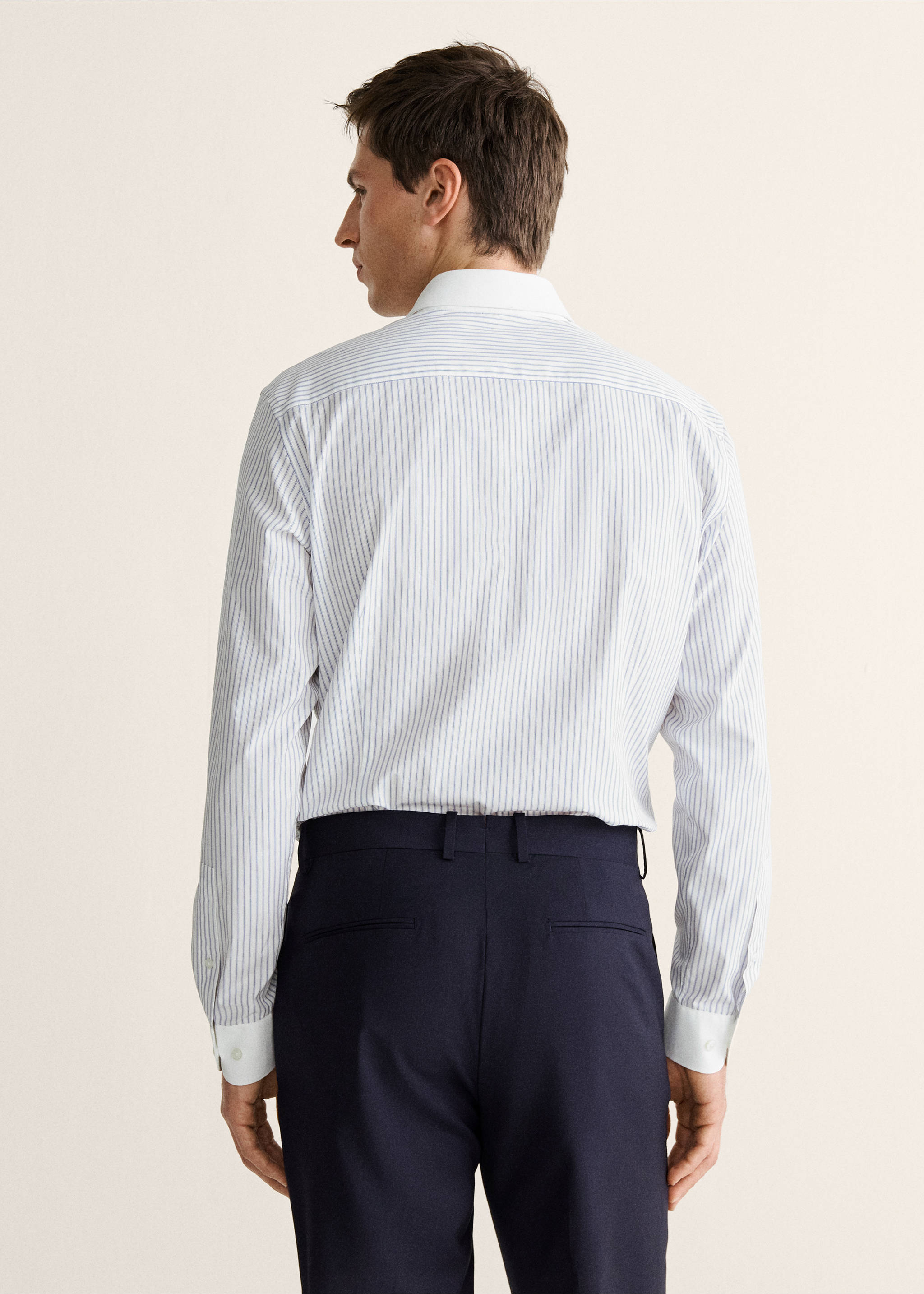 100% cotton slim-fit striped shirt - Reverse of the article, Sky Blue. Ref: 27058272-00.