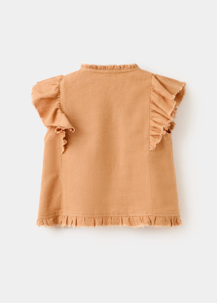 Linen blouse with frayed details — Burnt Orange