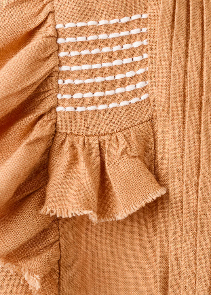 Linen blouse with frayed details — Burnt Orange