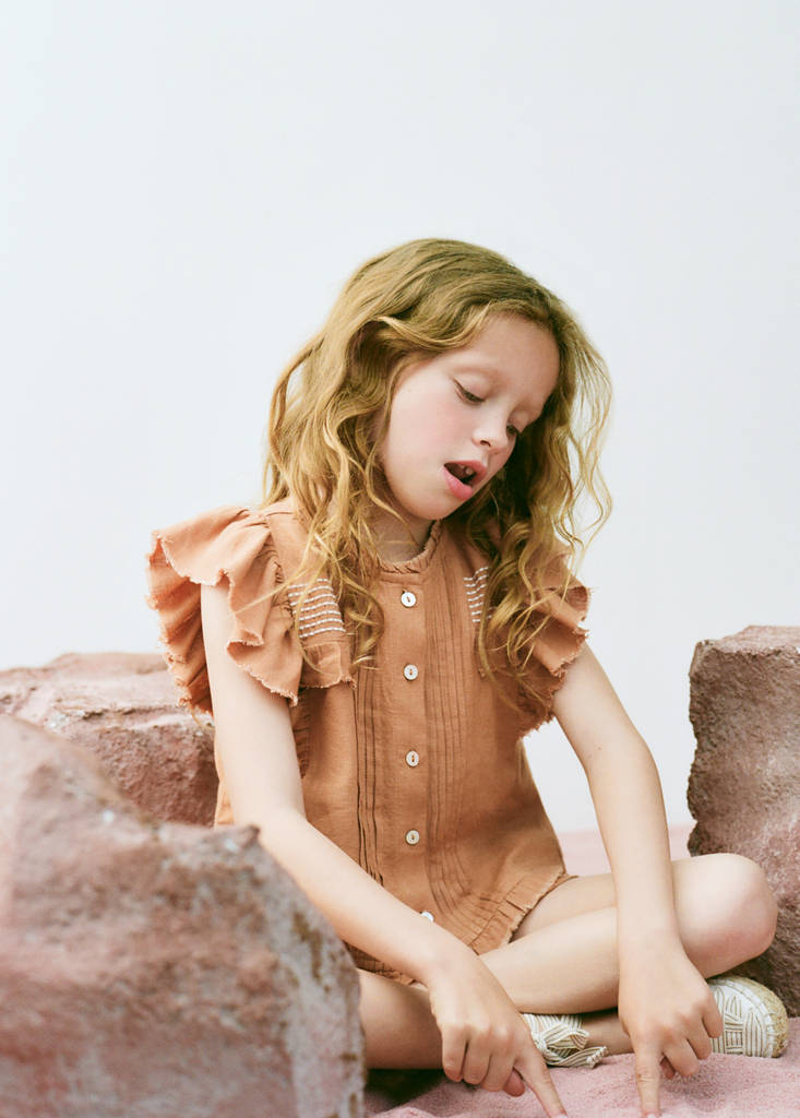 Linen blouse with frayed details — Burnt Orange