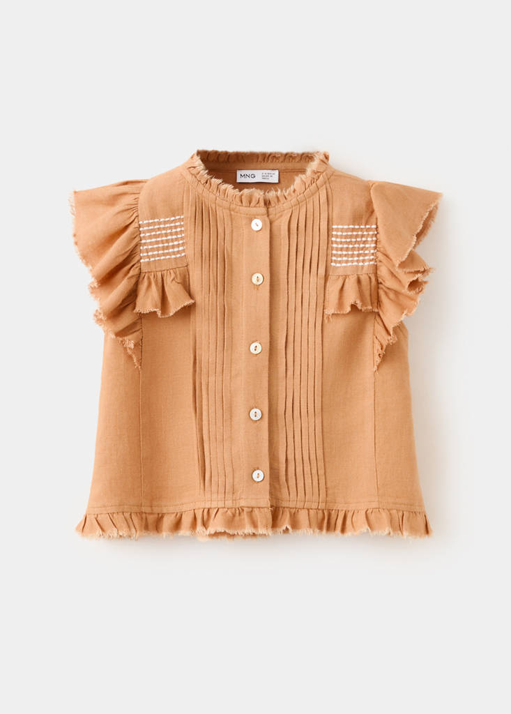 Linen blouse with frayed details — Burnt Orange