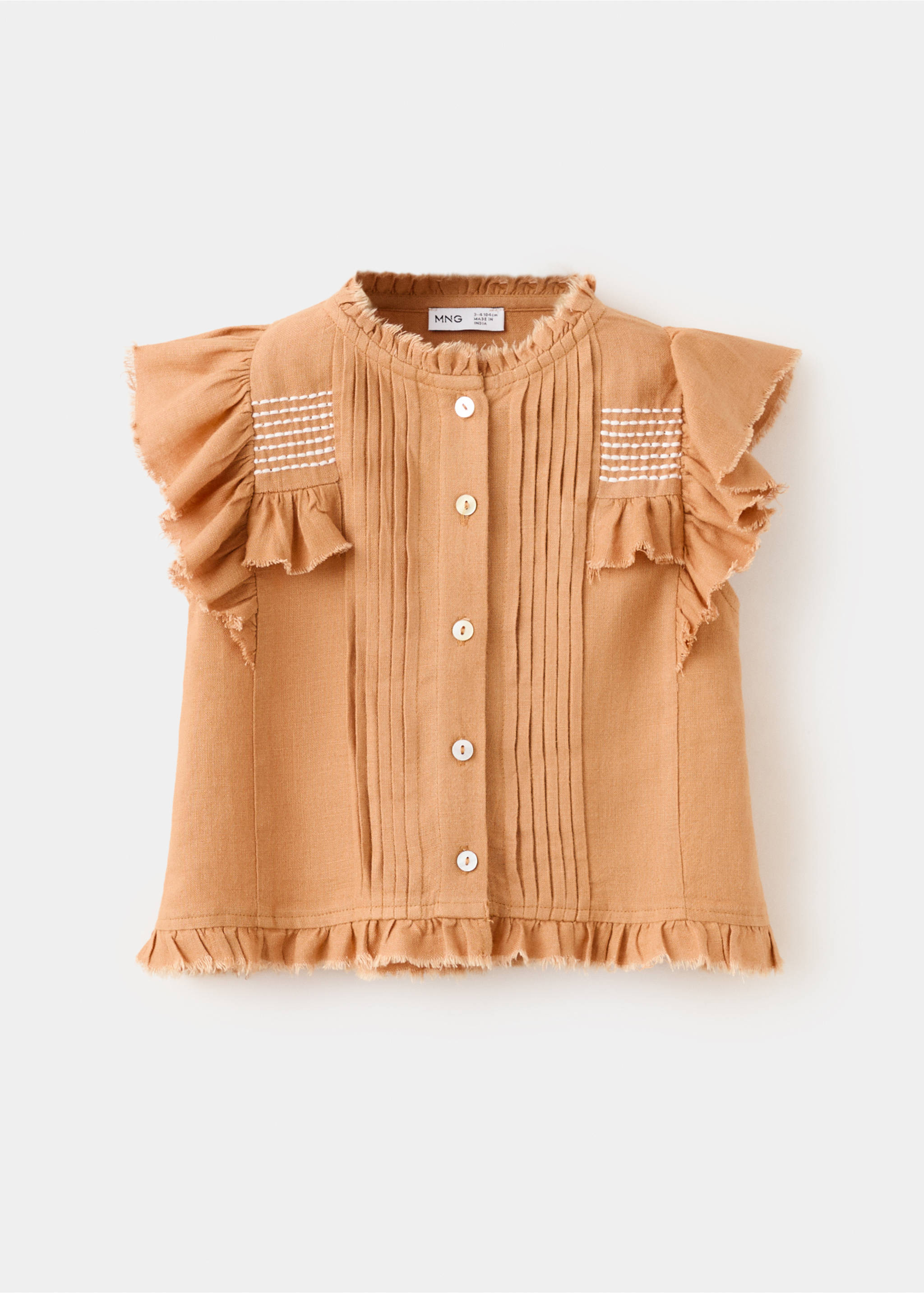 Blusa lino detalles deshilachados - Artículo sin modelo, Naranja tostado. Ref: 27058273-00.