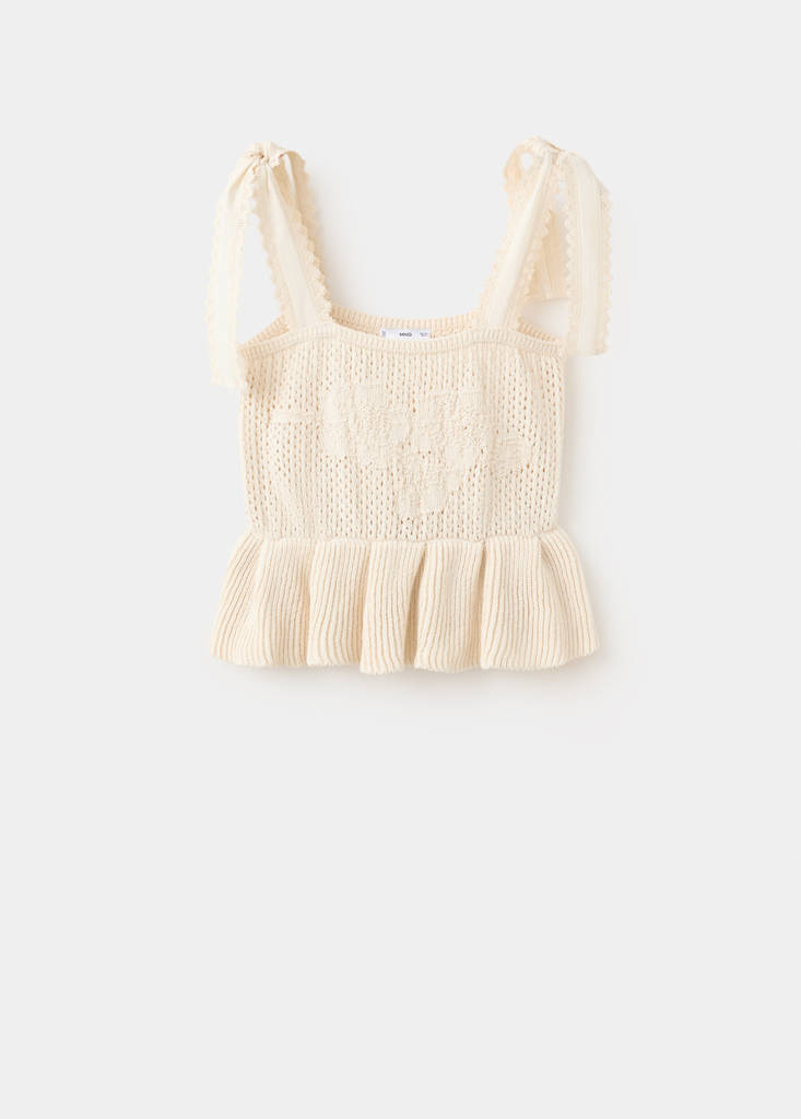 Openwork knitted top with bows — Ecru