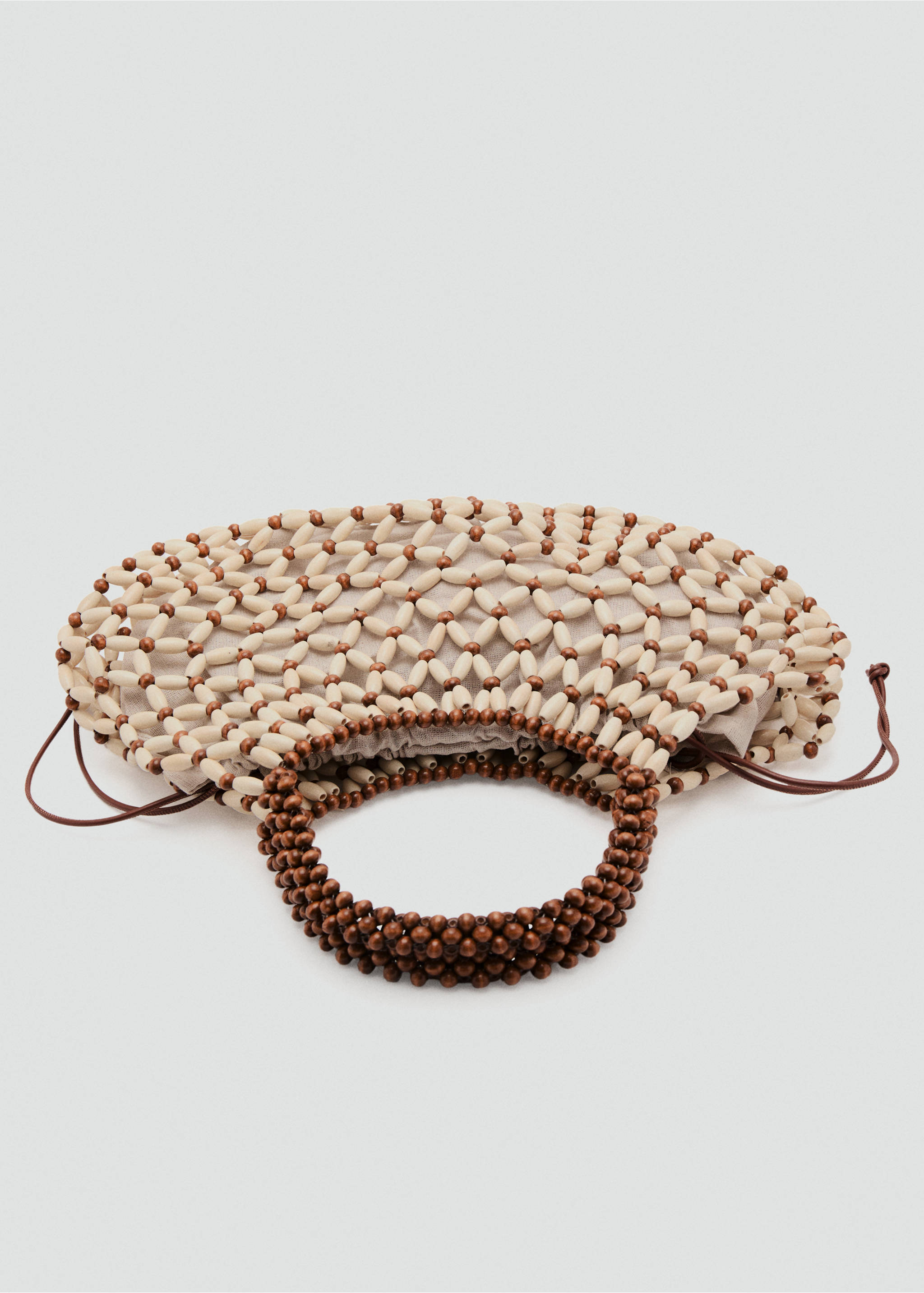 Wooden beaded shoulder bag - Details of the article 2, Brown. Ref: 27058648-00.