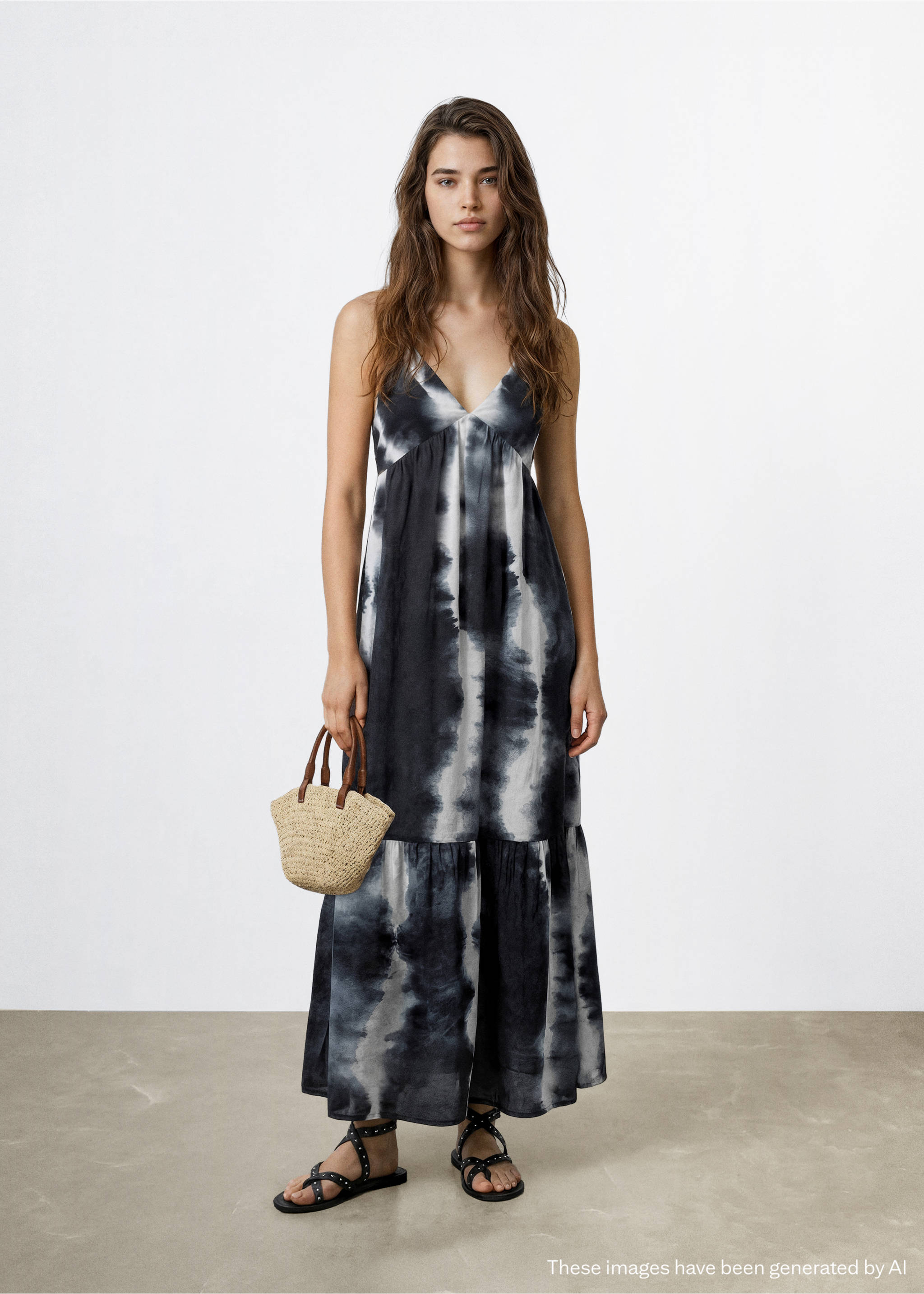 Robe longue tie-dye - Plan général, Gris anthracite. Ref: 27058649-00.