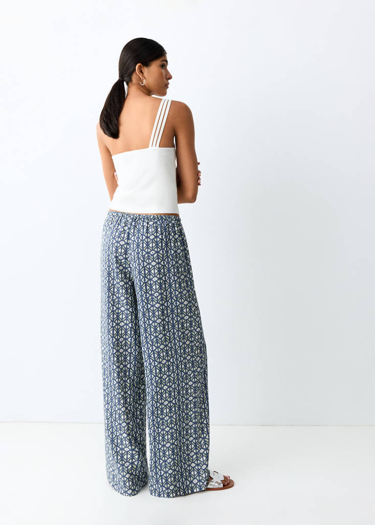 Printed linen trousers — Navy