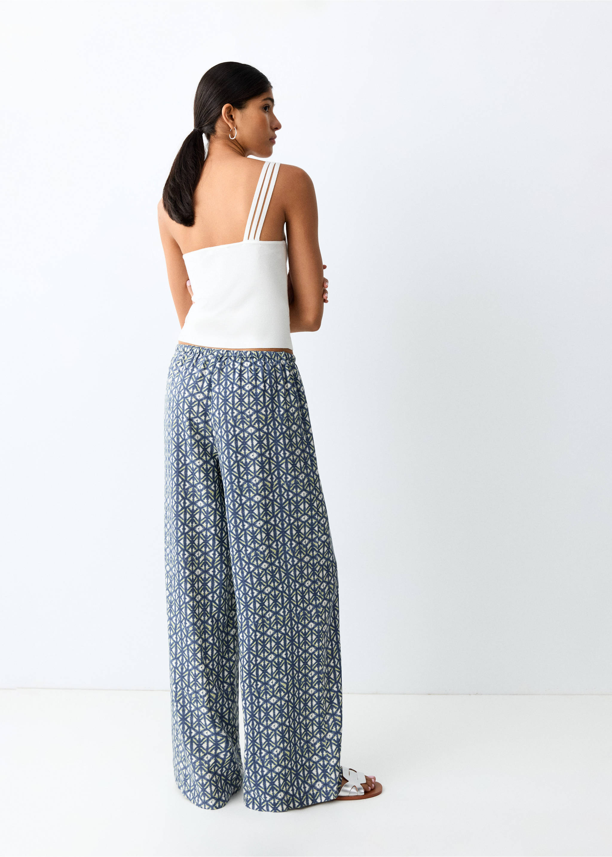 بنطلون كتان مطبوع - الجهة الخلفية للمنتج, أزرق غامق. Ref: 27058651-00.