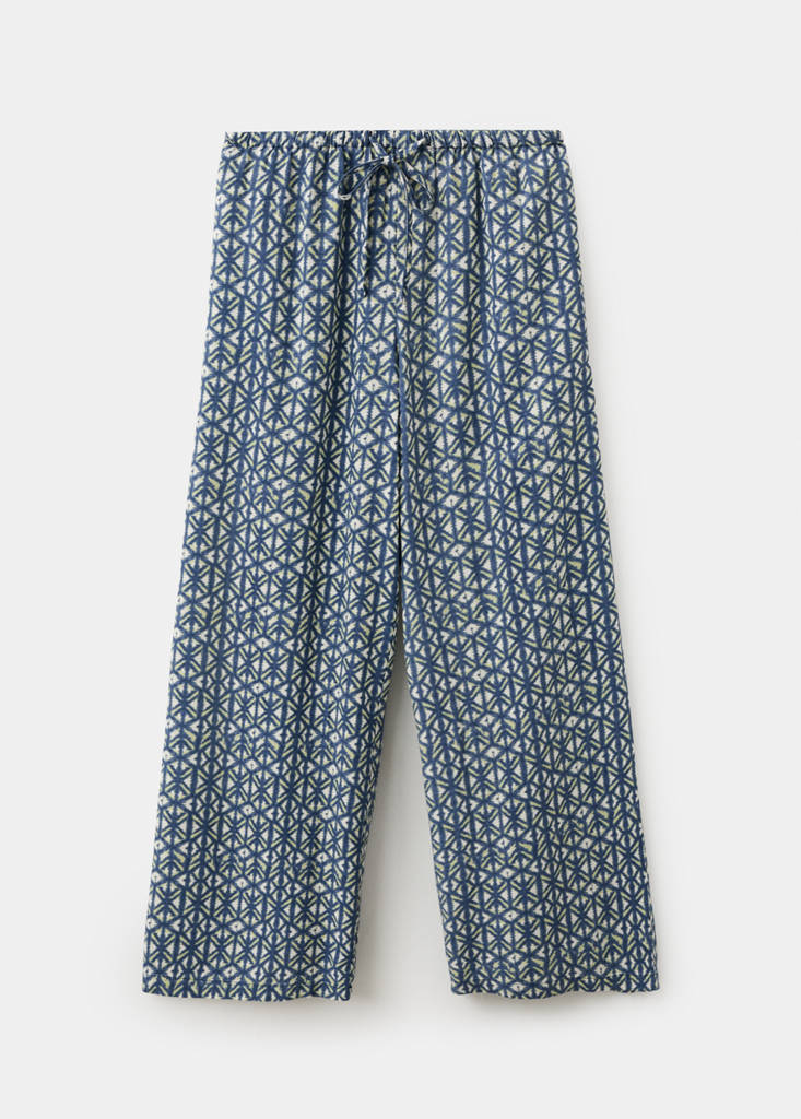 Printed linen trousers — Navy