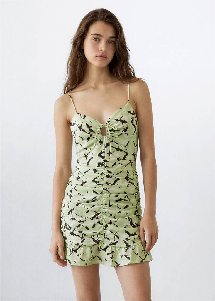 Short tie-dye draped dress — Lime