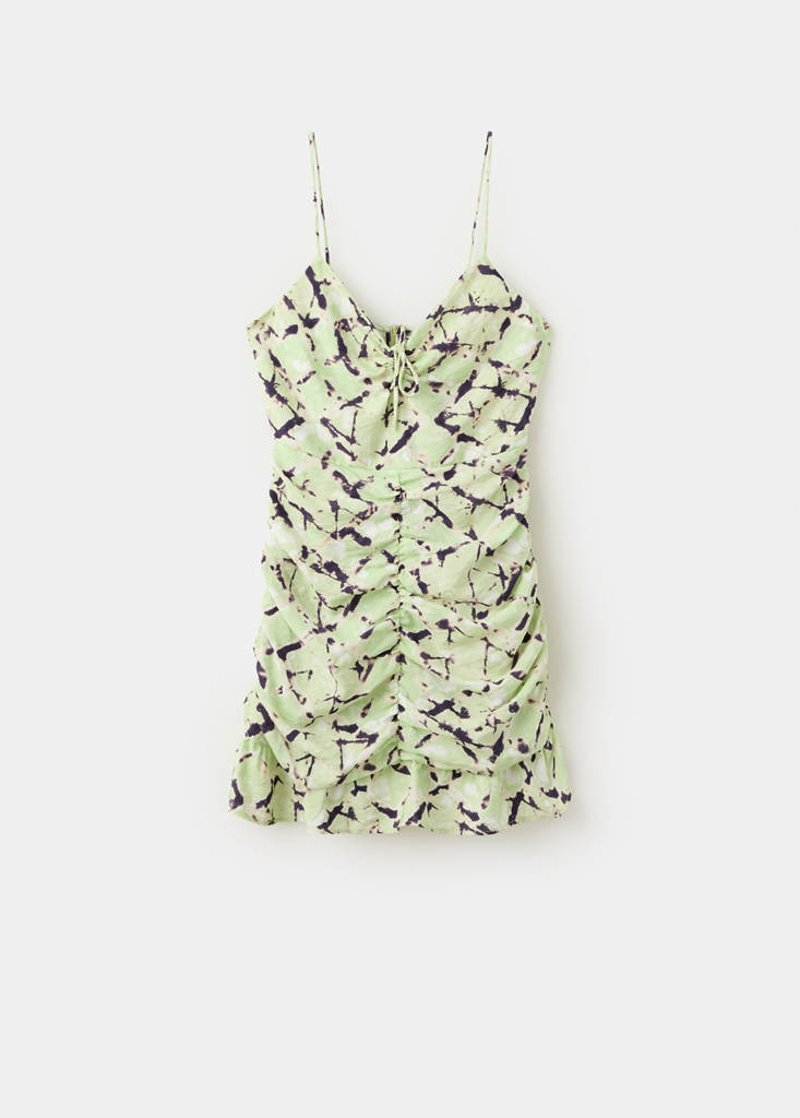 Short tie-dye draped dress — Lime