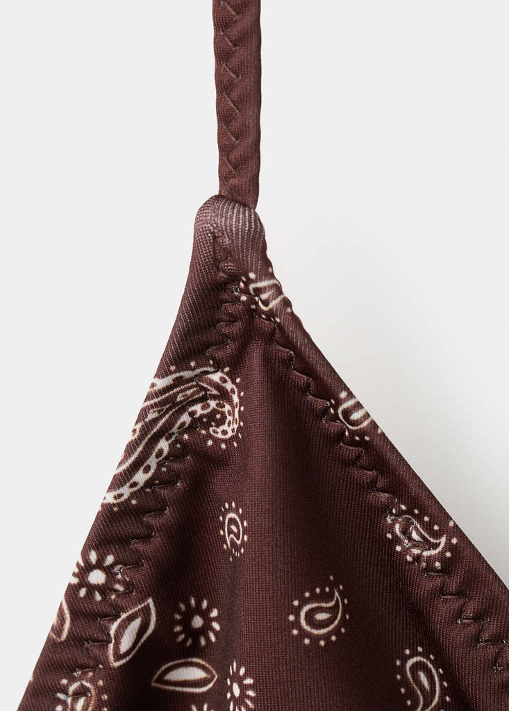 Paisley print triangle bikini top — Brown