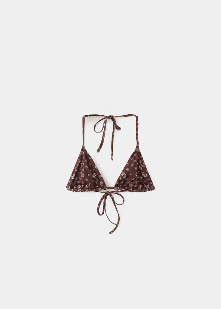 Paisley print triangle bikini top — Brown