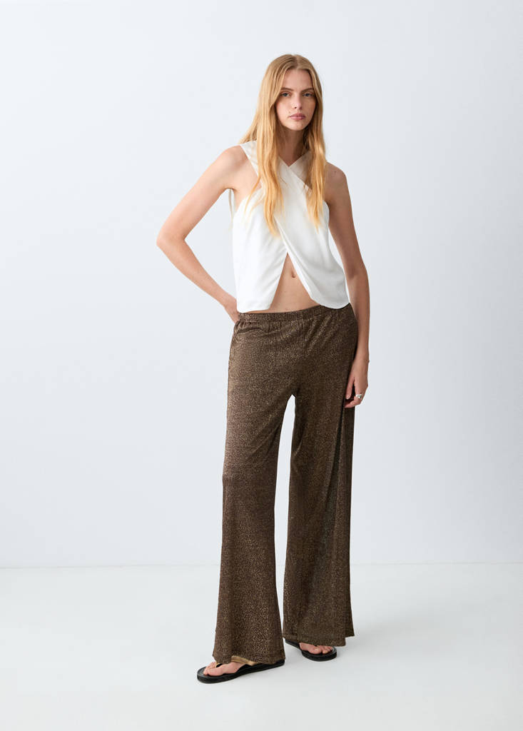 Straight-fit knitted lurex trousers — Brown