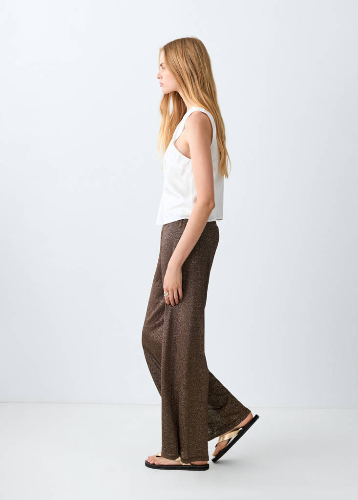 Straight-fit knitted lurex trousers — Brown