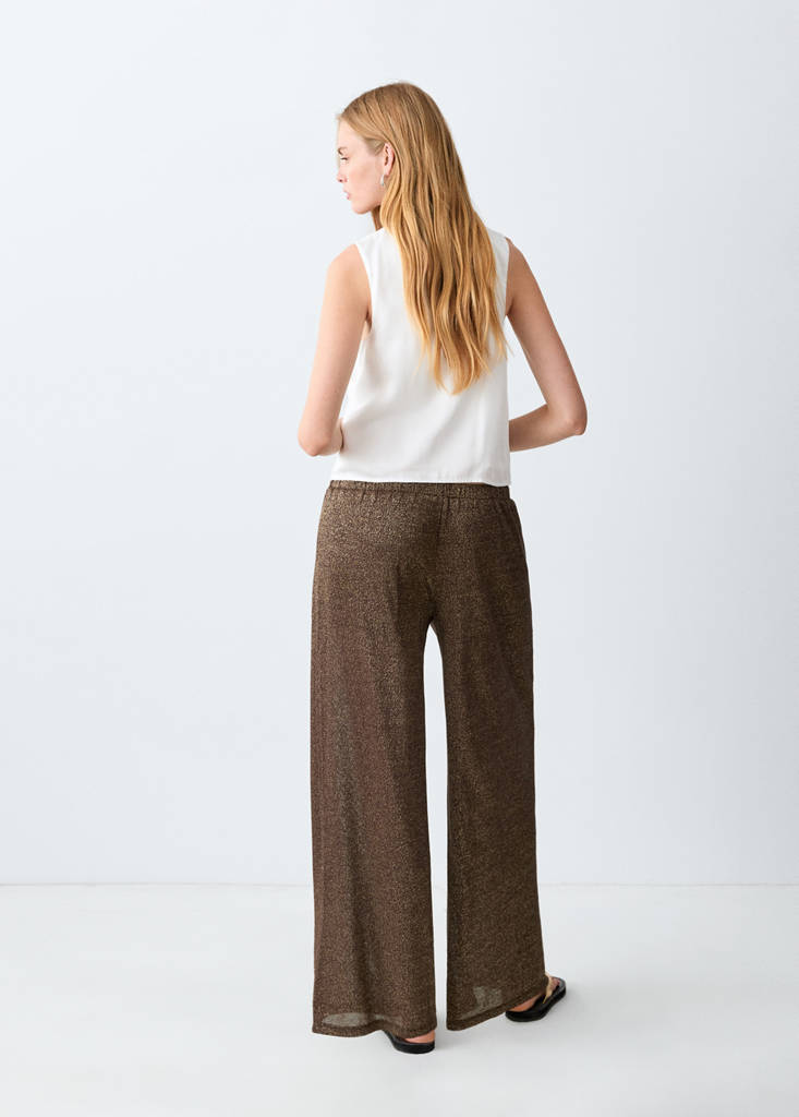 Straight-fit knitted lurex trousers — Brown