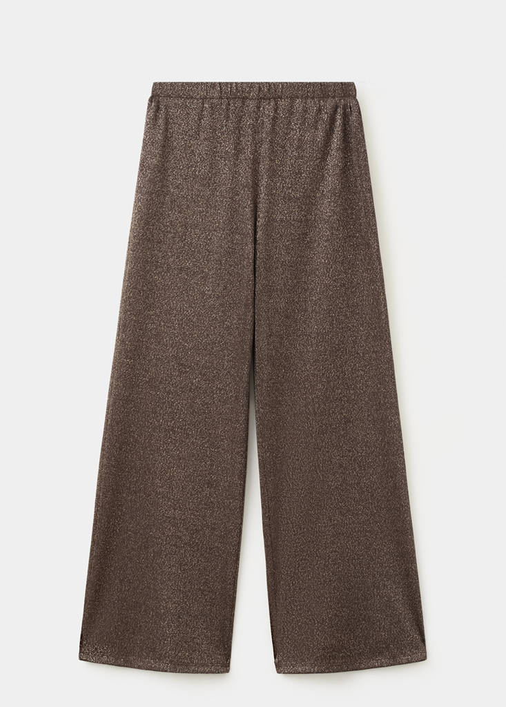 Straight-fit knitted lurex trousers — Brown